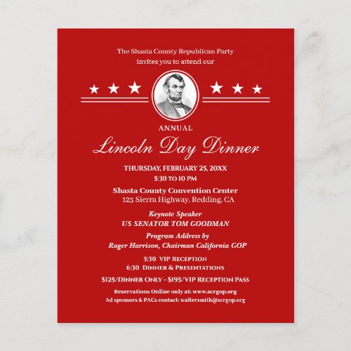 Lincoln Day Dinner Political Fundraiser Invitation