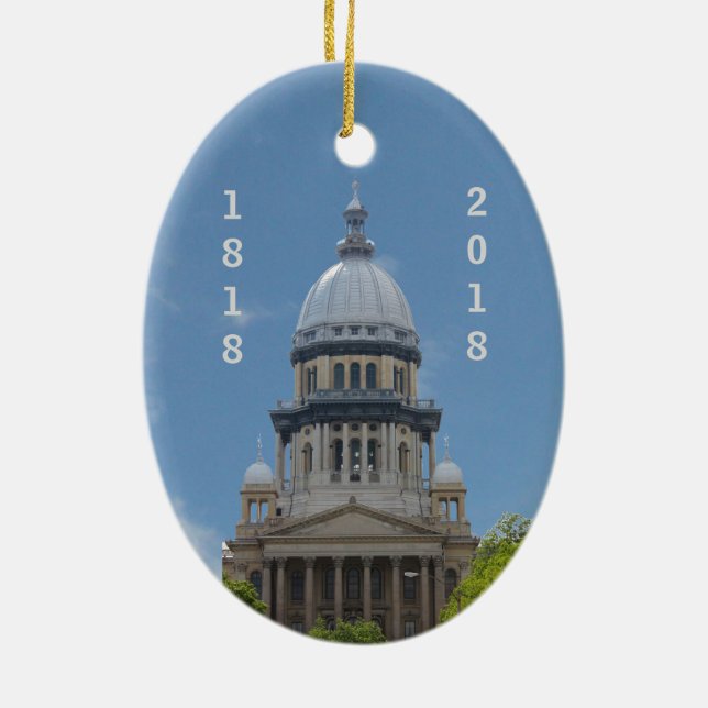 Lincoln Illinois Capitol Bicentennial Ceramic Ornament (Back)
