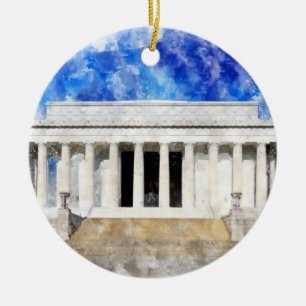 Lincoln Memorial facade in watercolor Ceramic Ornament
