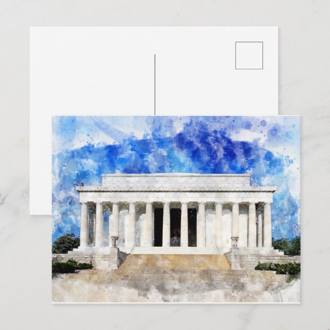 Lincoln Memorial facade in watercolor Postcard (Front/Back)