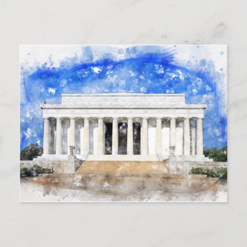 Lincoln Memorial facade in watercolor Postcard
