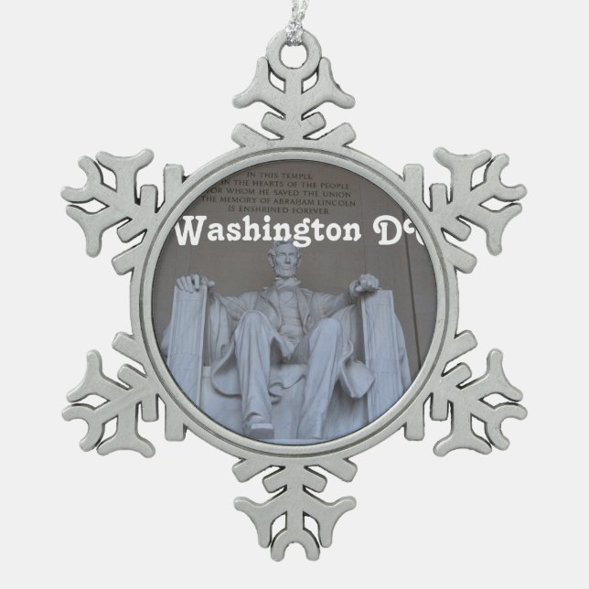 Lincoln Memorial Snowflake Pewter Christmas Ornament (Front)