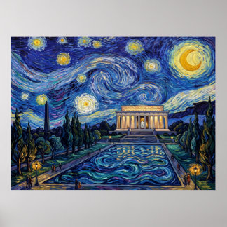 Lincoln Memorial Starry Night Historical Landscape Poster