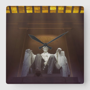 Lincoln Memorial Statue With Inscription Square Wall Clock