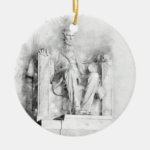 Lincoln Memorial watercolor and pencil drawing Ceramic Ornament