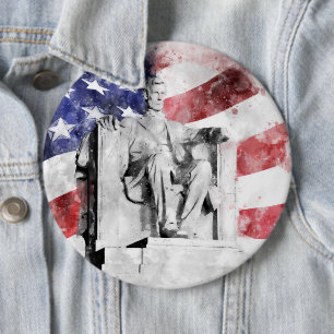 Lincoln Memorial watercolor with American flag Button