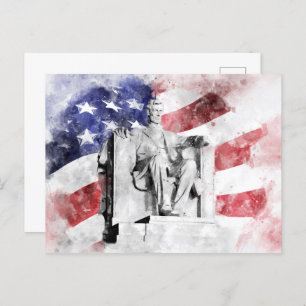 Lincoln Memorial watercolor with American flag Postcard