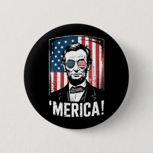 Lincoln Merica 4th Of July American Flag Vintage Button