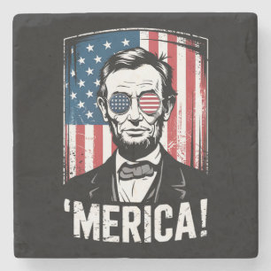Lincoln Merica 4th Of July American Flag Vintage Stone Coaster
