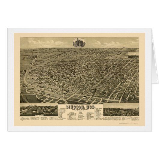 Lincoln, NE Panoramic Map - 1889 Cards (Front Horizontal)