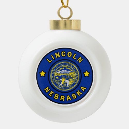 Lincoln Nebraska Ceramic Ball Christmas Ornament