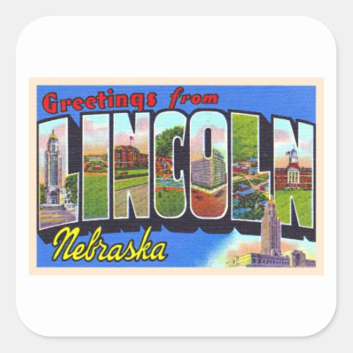 Lincoln Nebraska NE Vintage Large Letter Postcard Square Sticker