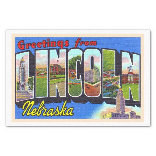 Lincoln Nebraska NE Vintage Large Letter Postcard Tissue Paper