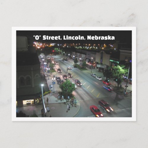 Lincoln Nebraska "O" Street at Night Postcard