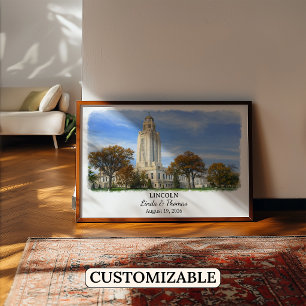 Lincoln Nebraska Poster, Watercolor, Custom Poster