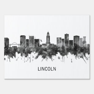 Lincoln Nebraska Skyline BW Sign