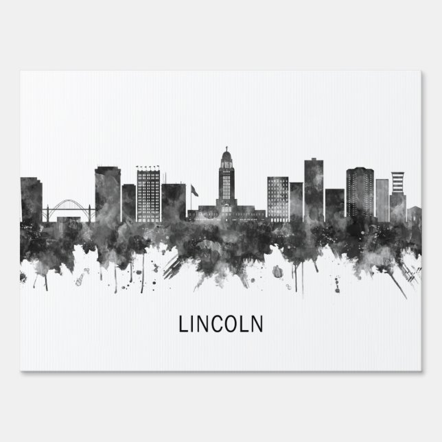 Lincoln Nebraska Skyline BW Sign (Back)