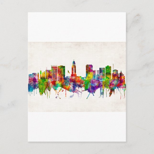 Lincoln Nebraska Skyline Holiday Postcard (Front)