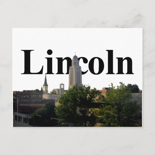 Lincoln Nebraska Skyline with Lincoln in the Sky Postcard