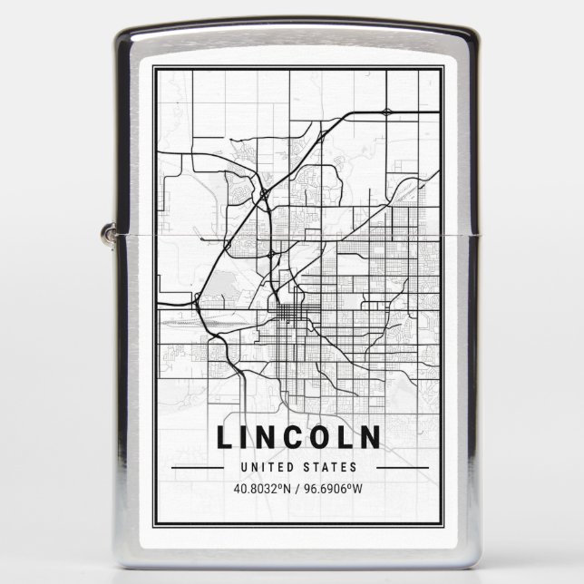 Lincoln Nebraska USA City Travel City Map Zippo Lighter (Front)
