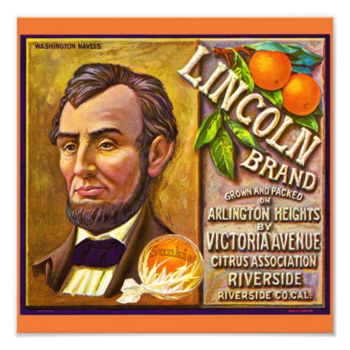 Lincoln Oranges packing label Photo Print