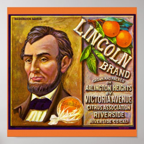 Lincoln Oranges packing label Poster