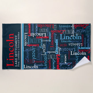 Lincoln personalized name meaning red blue white beach towel