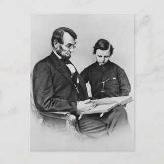 Lincoln Postcard - reading with son Tad, 1864