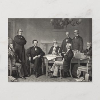 Lincoln Reading The Emancipation Proclamation Postcard by vintageworks at Zazzle