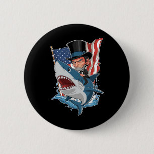 Lincoln Riding Shark Awesome Fourth Of July Graphi Button