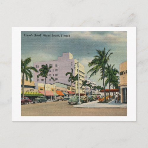 Lincoln Road Miami Beach Florida Vintage Postcard