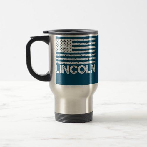 Lincoln USA Retro American Flag  Travel Mug