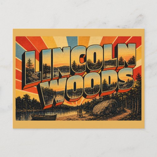 Lincoln Woods RI Glacial Lake Granite Boulders Art Postcard