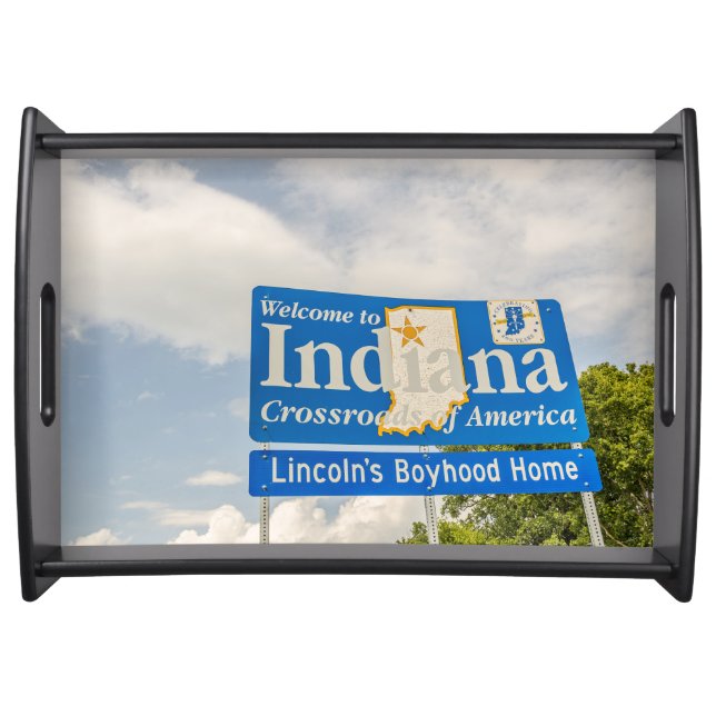 Lincoln's Boyhood Home - Welcome to Indiana Sign Serving Tray (Front)