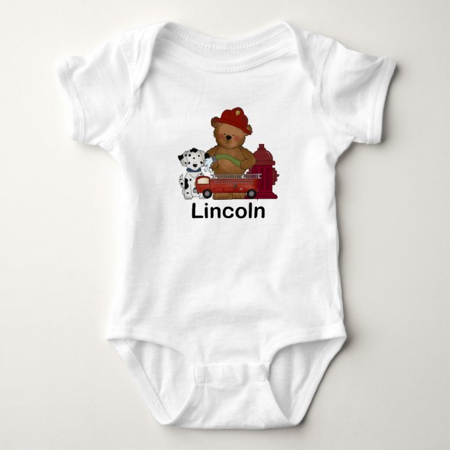 Lincoln's Little Fire Bear Personalized Gifts Baby Bodysuit (Front)