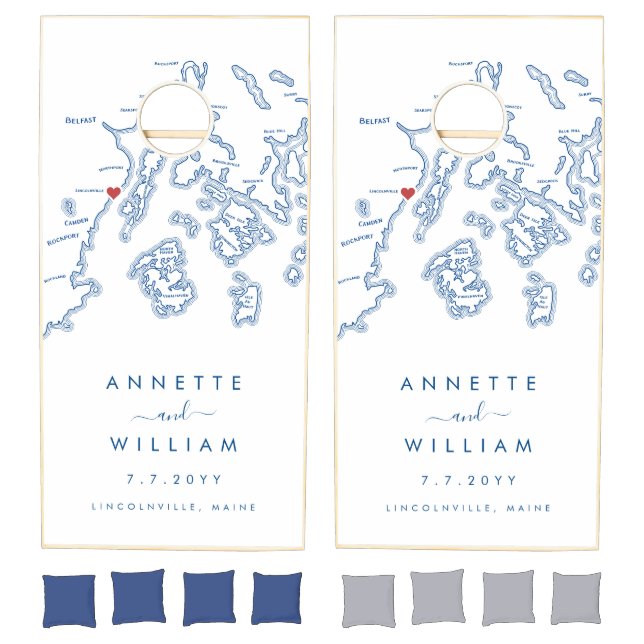 Lincolnville Maine Navy Minimal Modern Wedding Cornhole Set (Set)