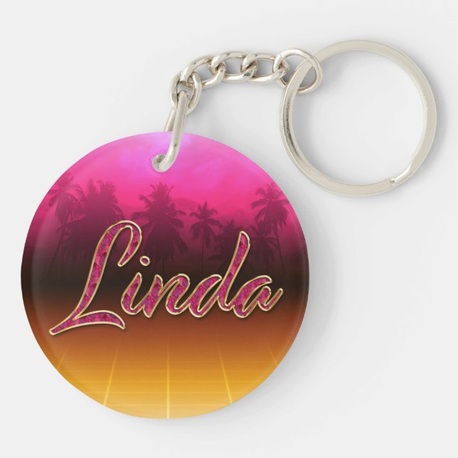 Linda First Name Golden pink keychain (Back)