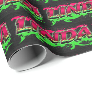 Linda First Name Name Graffiti red green Wrapping Paper
