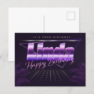 Linda Last Name first name purple postcard birthda
