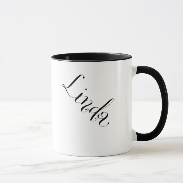 Linda name mug in black and white (Right)
