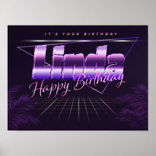 Linda Name Vorname lila retro Poster Geburtstag