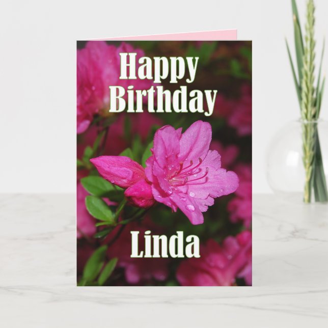 Linda Pink Azalea Happy Birthday Card (Front)