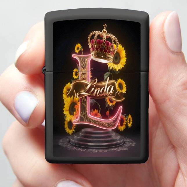 Linda's Golden Letter Zippo Lighter (In Hand)