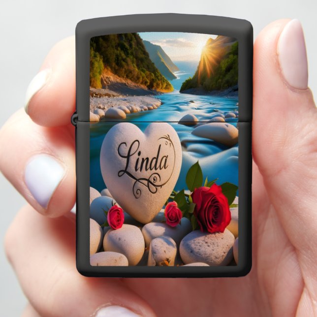 Linda's River Heart Zippo Lighter (In Hand)