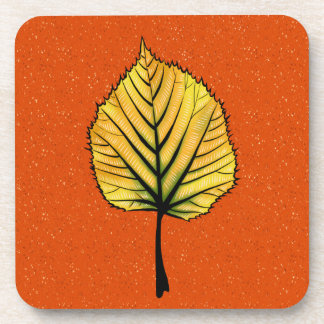 Linden Fall Leaf Art In Yellow And Vibrant Orange Beverage Coaster