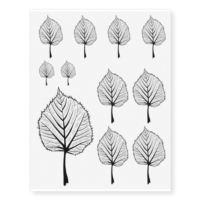 Linden Leaf Outline Art - Botanical Drawing Temporary Tattoos (Front)