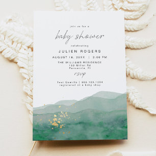 LINDEN Sage Green & Gold Watercolor Baby Shower Invitation