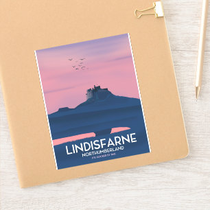 Lindisfarne Northumberland Castle travel poster. Sticker