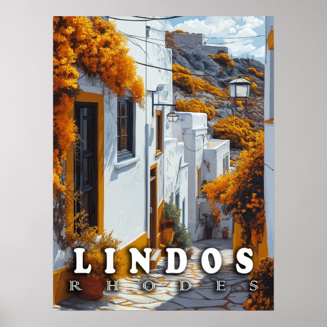 Lindos, Rhodes : Vintage Greek Architecture Poster (Front)