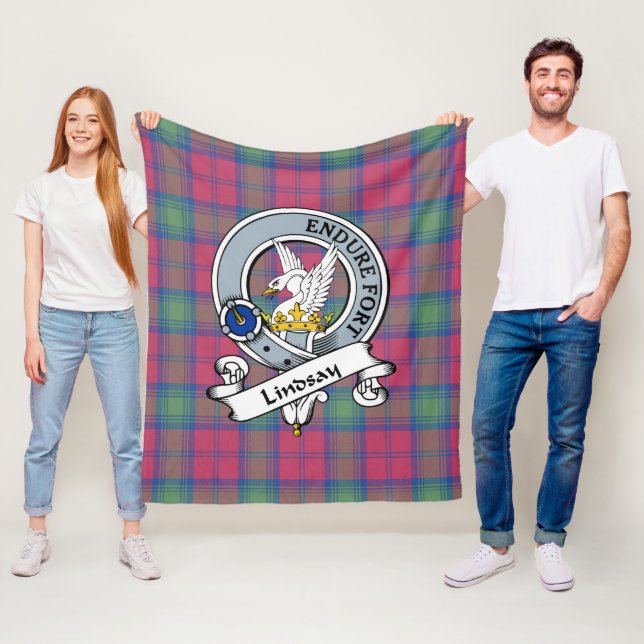 Lindsay Ancient Clan Badge Tartan Plaid Fleece Blanket (In Situ)